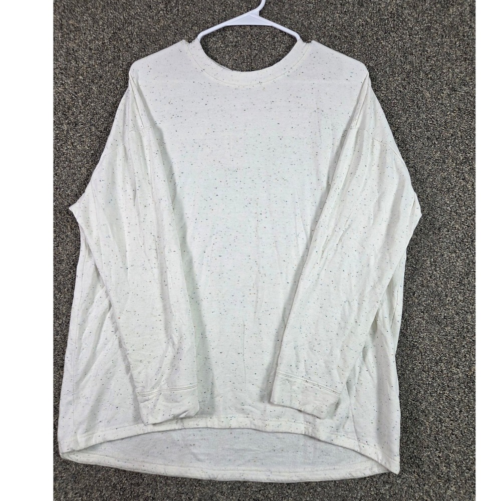 Three Dots Long Sleeve Top Women Large White Confetti Speckle Crewneck Relaxed